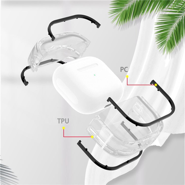 For Apple AirPods 3 Stylish Transparent Dual-color Design PC+TPU Bluetooth Earphone Case Anti-fall Charging Box - Black