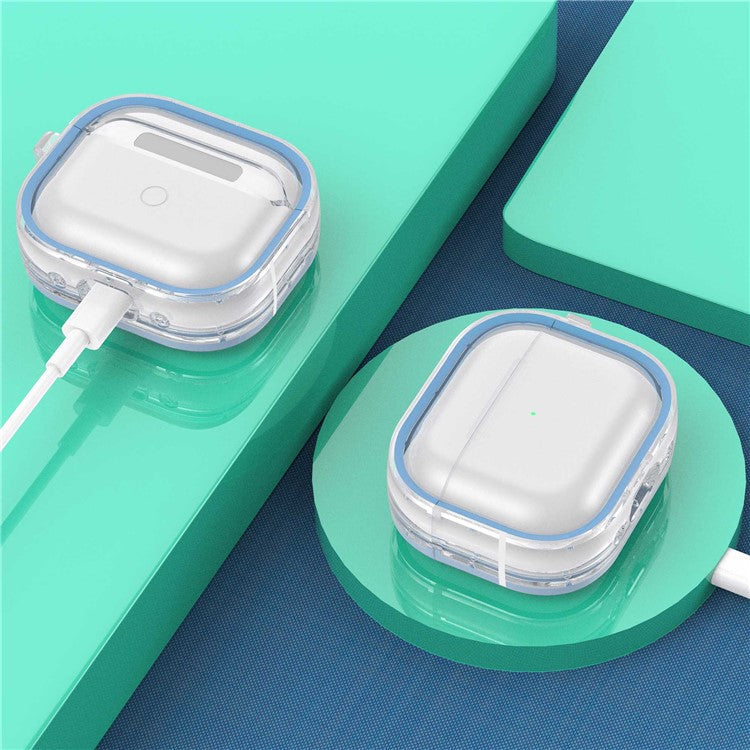 For Apple AirPods 3 Stylish Transparent Dual-color Design PC+TPU Bluetooth Earphone Case Anti-fall Charging Box - Blue