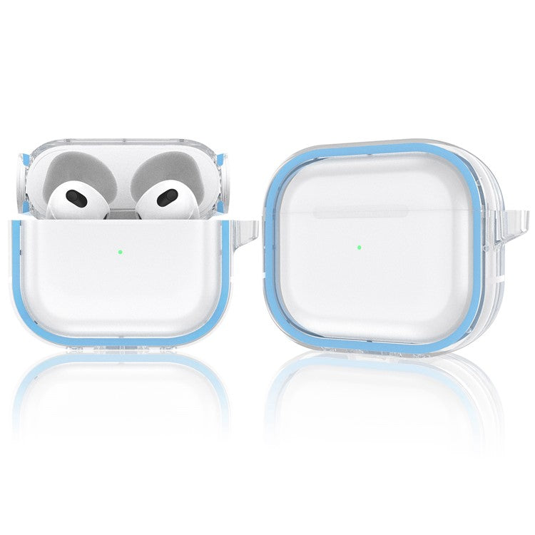 For Apple AirPods 3 Stylish Transparent Dual-color Design PC+TPU Bluetooth Earphone Case Anti-fall Charging Box - Blue