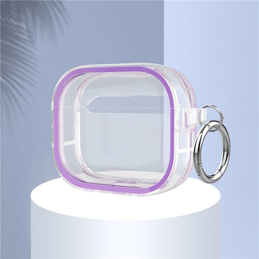 For Apple AirPods 3 Stylish Transparent Dual-color Design PC+TPU Bluetooth Earphone Case Anti-fall Charging Box - Purple