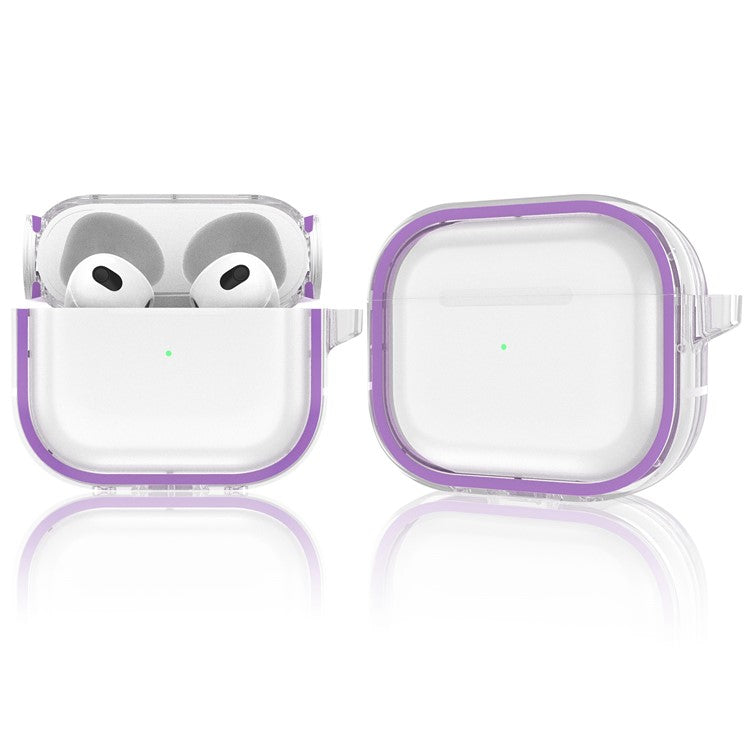 For Apple AirPods 3 Stylish Transparent Dual-color Design PC+TPU Bluetooth Earphone Case Anti-fall Charging Box - Purple