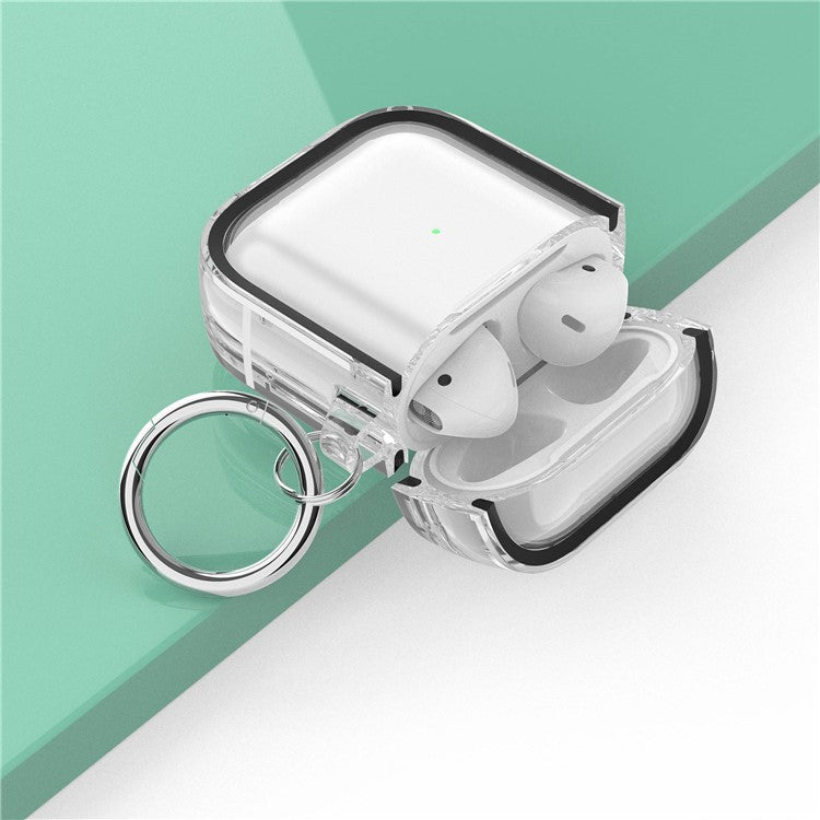 For Apple AirPods with Charging Case (2016) / (2019) / AirPods with Wireless Charging Case (2019) PC+TPU Transparent Dual-color Design Bluetooth Earphone Case Anti-drop Charging Box - Black