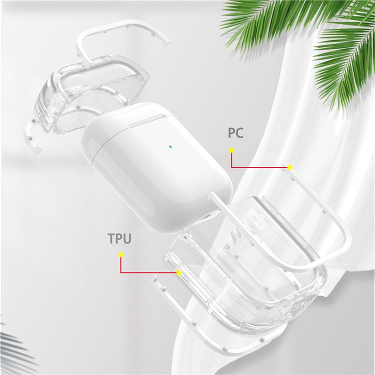 For Apple AirPods with Charging Case (2016) / (2019) / AirPods with Wireless Charging Case (2019) PC+TPU Transparent Dual-color Design Bluetooth Earphone Case Anti-drop Charging Box - White