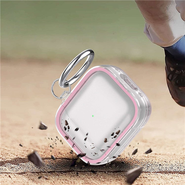 For Apple AirPods with Charging Case (2016) / (2019) / AirPods with Wireless Charging Case (2019) PC+TPU Transparent Dual-color Design Bluetooth Earphone Case Anti-drop Charging Box - Pink