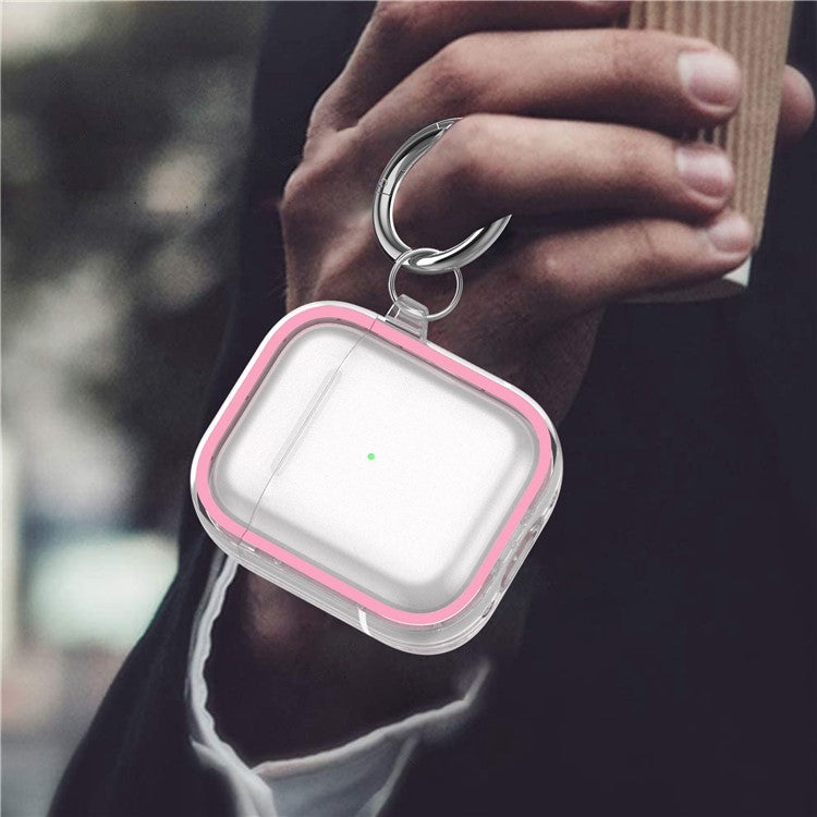 For Apple AirPods with Charging Case (2016) / (2019) / AirPods with Wireless Charging Case (2019) PC+TPU Transparent Dual-color Design Bluetooth Earphone Case Anti-drop Charging Box - Pink