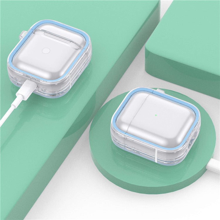 For Apple AirPods with Charging Case (2016) / (2019) / AirPods with Wireless Charging Case (2019) PC+TPU Transparent Dual-color Design Bluetooth Earphone Case Anti-drop Charging Box - Blue