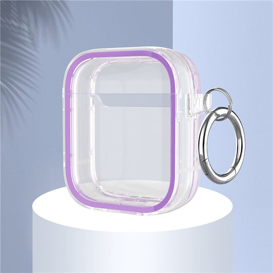 For Apple AirPods with Charging Case (2016) / (2019) / AirPods with Wireless Charging Case (2019) PC+TPU Transparent Dual-color Design Bluetooth Earphone Case Anti-drop Charging Box - Purple