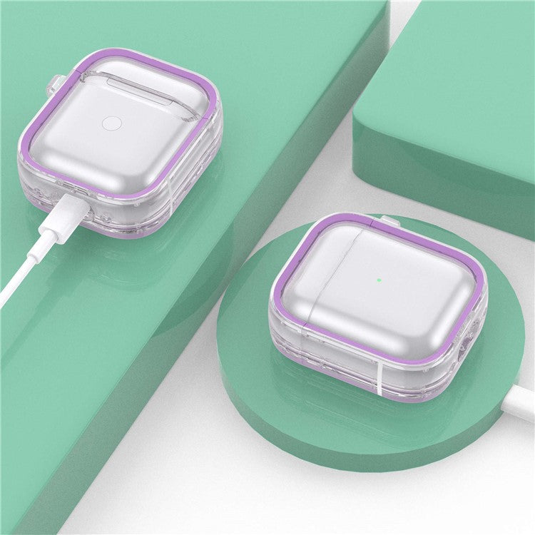 For Apple AirPods with Charging Case (2016) / (2019) / AirPods with Wireless Charging Case (2019) PC+TPU Transparent Dual-color Design Bluetooth Earphone Case Anti-drop Charging Box - Purple