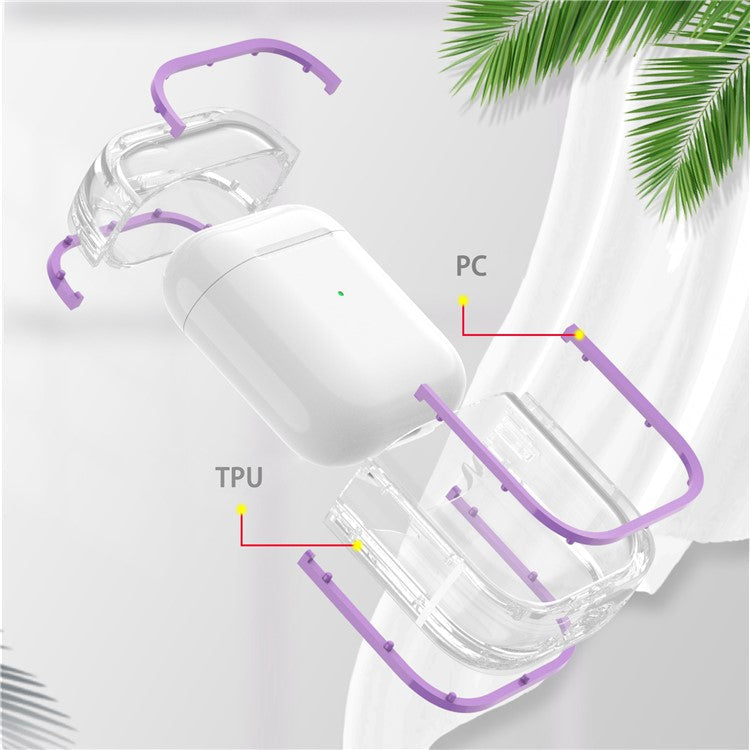 For Apple AirPods with Charging Case (2016) / (2019) / AirPods with Wireless Charging Case (2019) PC+TPU Transparent Dual-color Design Bluetooth Earphone Case Anti-drop Charging Box - Purple
