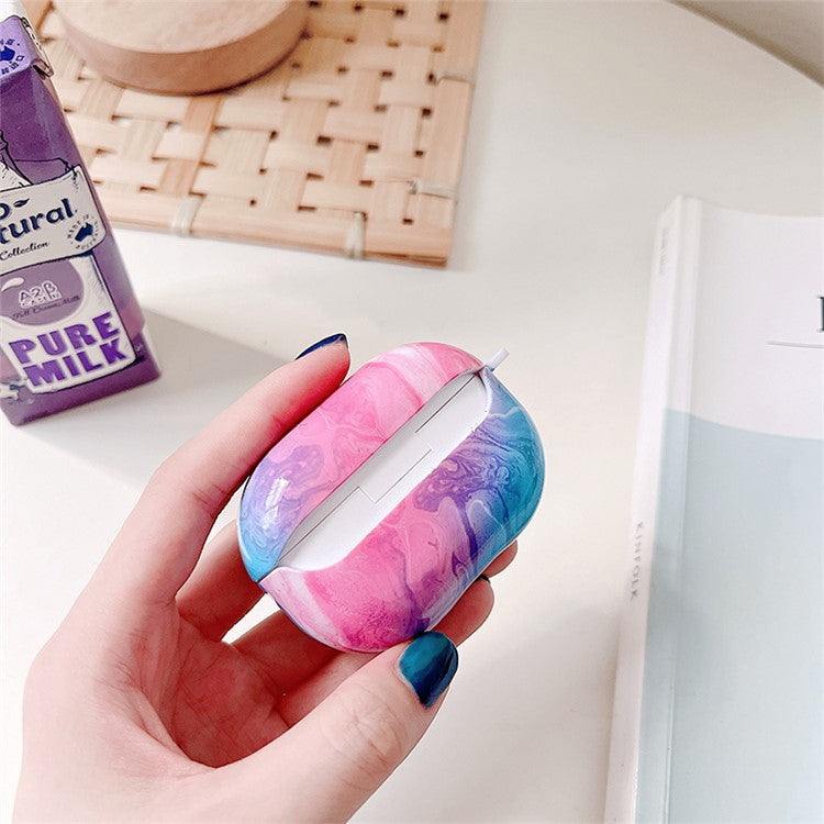 For Xiaomi Redmi Buds 4 Pro Earphone Case Hard PC Stylish Marble Pattern Water Transfer Printing Charging Box Protective Cover - Pink Blue Marble