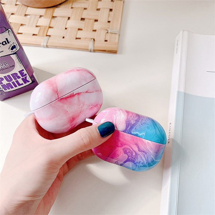 For Xiaomi Redmi Buds 4 Pro Earphone Case Hard PC Stylish Marble Pattern Water Transfer Printing Charging Box Protective Cover - Pink White Marble