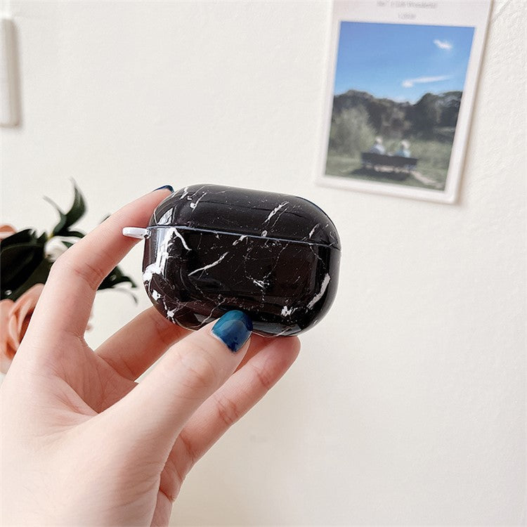 For Xiaomi Redmi Buds 4 Pro Earphone Case Hard PC Stylish Marble Pattern Water Transfer Printing Charging Box Protective Cover - Black Marble