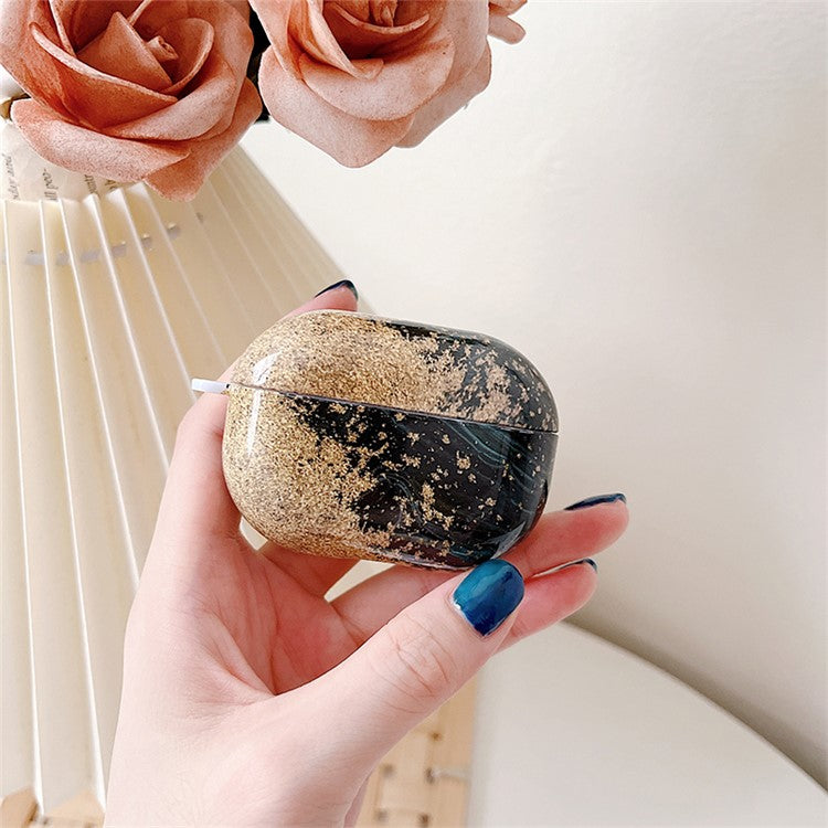 For Xiaomi Redmi Buds 4 Pro Earphone Case Hard PC Stylish Marble Pattern Water Transfer Printing Charging Box Protective Cover - Black Gold Marble