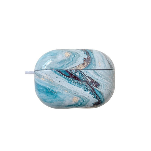 For Xiaomi Redmi Buds 4 Pro Earphone Case Hard PC Stylish Marble Pattern Water Transfer Printing Charging Box Protective Cover - Blue Gold Marble