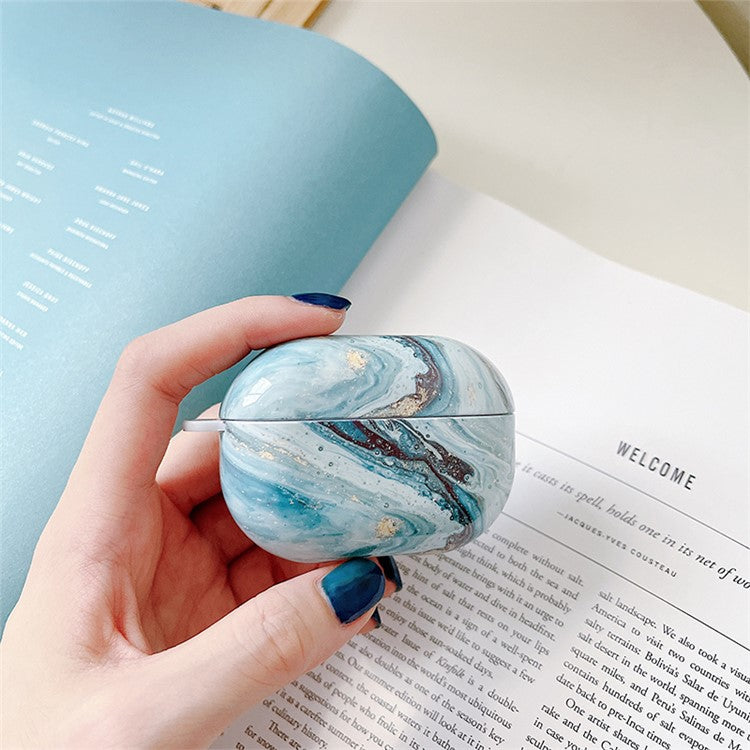 For Xiaomi Redmi Buds 4 Pro Earphone Case Hard PC Stylish Marble Pattern Water Transfer Printing Charging Box Protective Cover - Blue Gold Marble