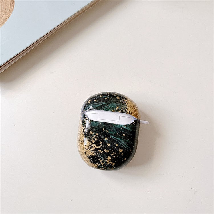 For Xiaomi Redmi Buds 4 Hard PC Marble Pattern Water Transfer Printing Earphone Charging Case Anti-drop Protective Cover - Black Gold Marble