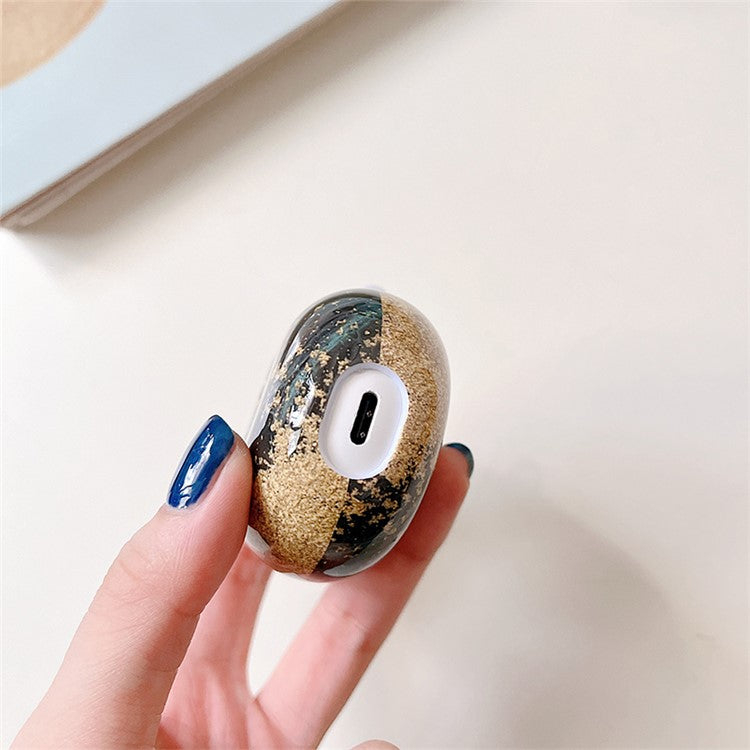 For Xiaomi Redmi Buds 4 Hard PC Marble Pattern Water Transfer Printing Earphone Charging Case Anti-drop Protective Cover - Black Gold Marble