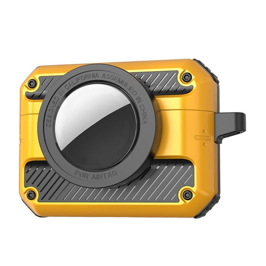 2 in 1 Protective Case for AirPods 3+AirTag Auto Spring Opening Bluetooth Earbuds Cover with Anti-Lost Hook - Yellow