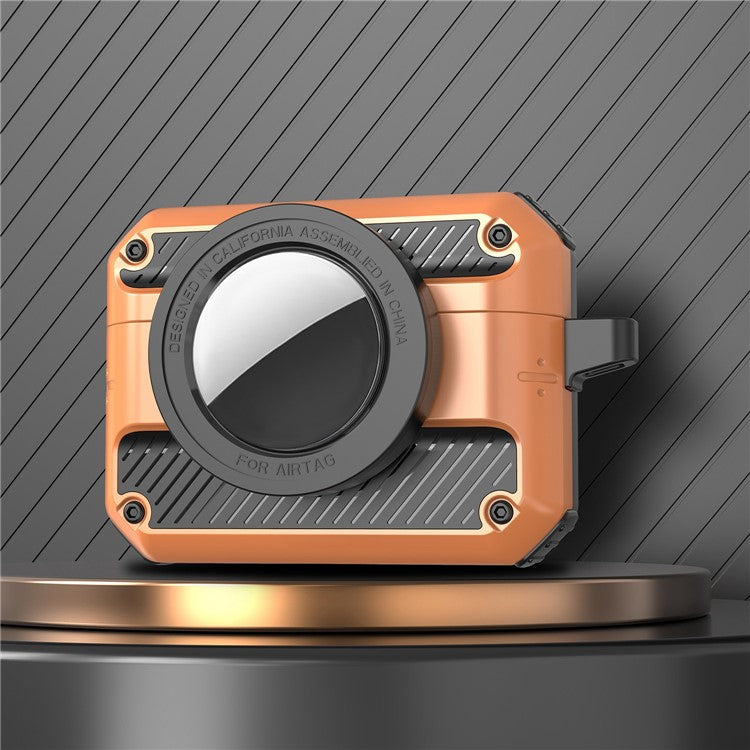 2 in 1 Protective Case for AirPods 3+AirTag Auto Spring Opening Bluetooth Earbuds Cover with Anti-Lost Hook - Orange