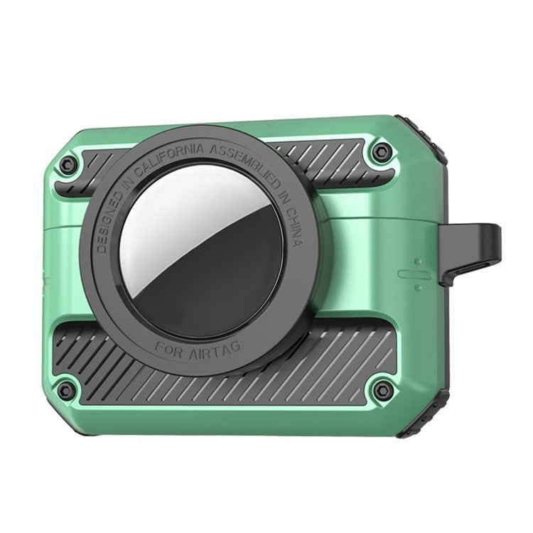 2 in 1 Protective Case for AirPods 3+AirTag Auto Spring Opening Bluetooth Earbuds Cover with Anti-Lost Hook - Green