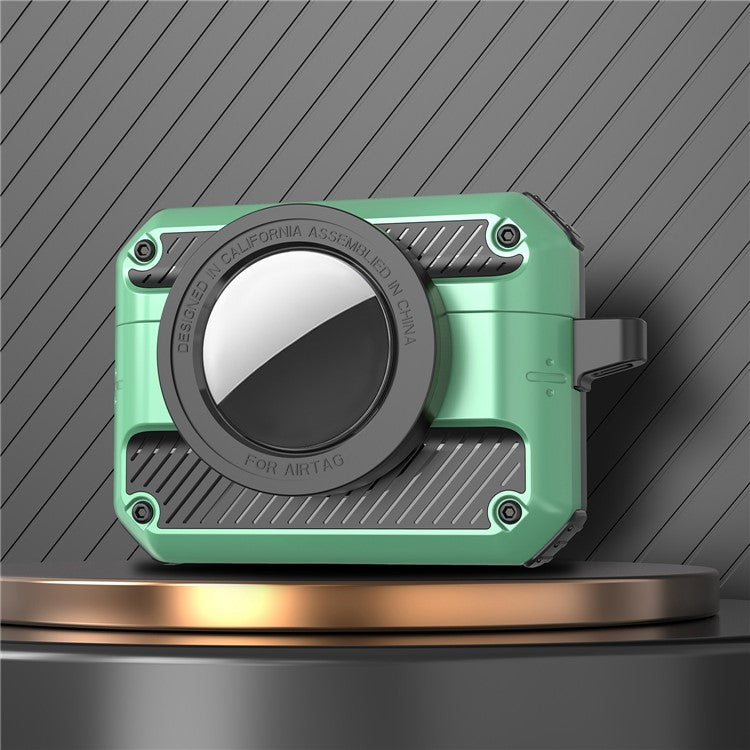 2 in 1 Protective Case for AirPods 3+AirTag Auto Spring Opening Bluetooth Earbuds Cover with Anti-Lost Hook - Green