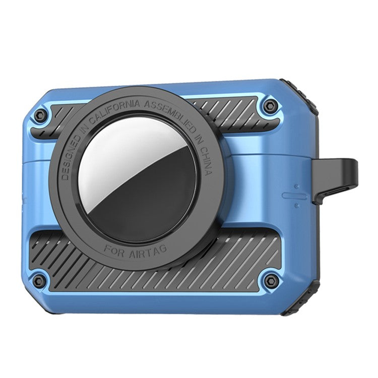 2 in 1 Protective Case for AirPods 3+AirTag Auto Spring Opening Bluetooth Earbuds Cover with Anti-Lost Hook - Blue