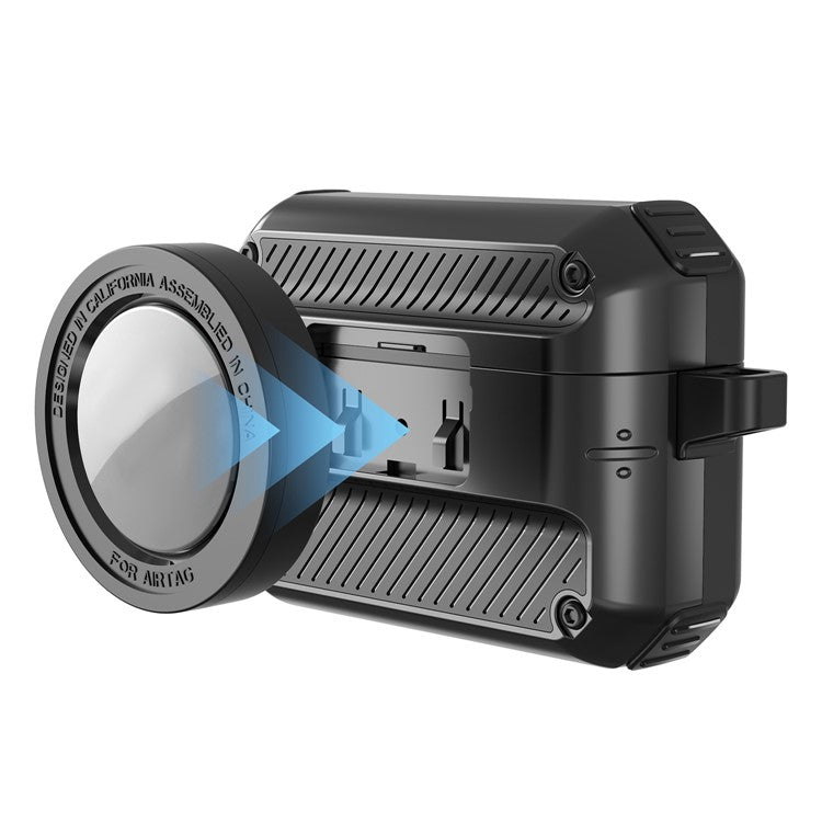 2 in 1 Protective Case for AirPods 3+AirTag Auto Spring Opening Bluetooth Earbuds Cover with Anti-Lost Hook - Blue