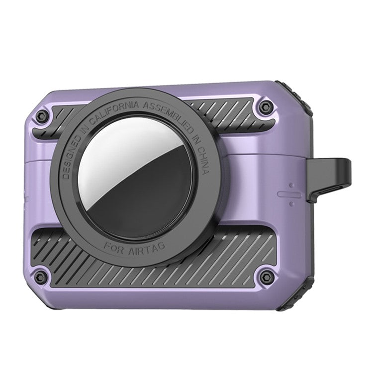 2 in 1 Protective Case for AirPods 3+AirTag Auto Spring Opening Bluetooth Earbuds Cover with Anti-Lost Hook - Purple