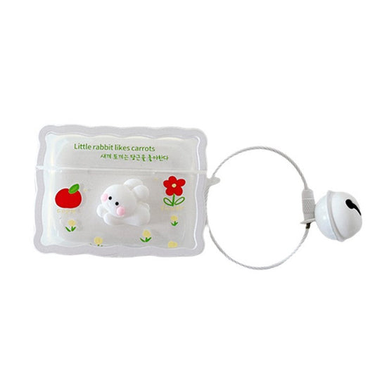 For Apple AirPods Pro Rabbit Design Protective Cover Soft TPU Drop-proof Earphone Case with Bell Pendant