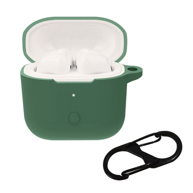 For Redmi Buds 3 Wireless Bluetooth Earphones Silicone Cover Protective Sleeve Case with Anti-lost Buckle - Blackish Green