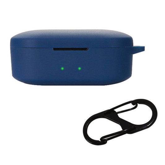 Anti-shock Protection Case for QCY T2C Earphone Charging Box, Silicone Headset Soft Cover with Anti-Lost Buckle - Dark Blue