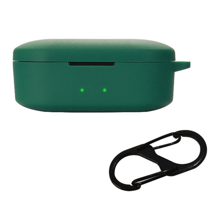 Anti-shock Protection Case for QCY T2C Earphone Charging Box, Silicone Headset Soft Cover with Anti-Lost Buckle - Blackish Green