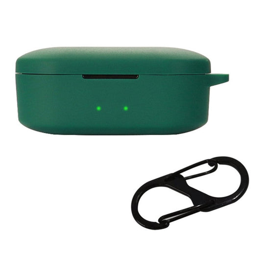 Anti-shock Protection Case for QCY T2C Earphone Charging Box, Silicone Headset Soft Cover with Anti-Lost Buckle - Blackish Green