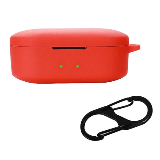 Anti-shock Protection Case for QCY T2C Earphone Charging Box, Silicone Headset Soft Cover with Anti-Lost Buckle - Red