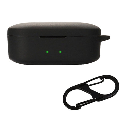 Anti-shock Protection Case for QCY T2C Earphone Charging Box, Silicone Headset Soft Cover with Anti-Lost Buckle - Black