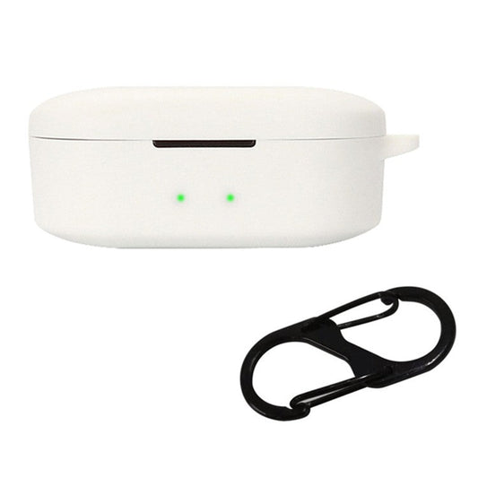 Anti-shock Protection Case for QCY T2C Earphone Charging Box, Silicone Headset Soft Cover with Anti-Lost Buckle - White