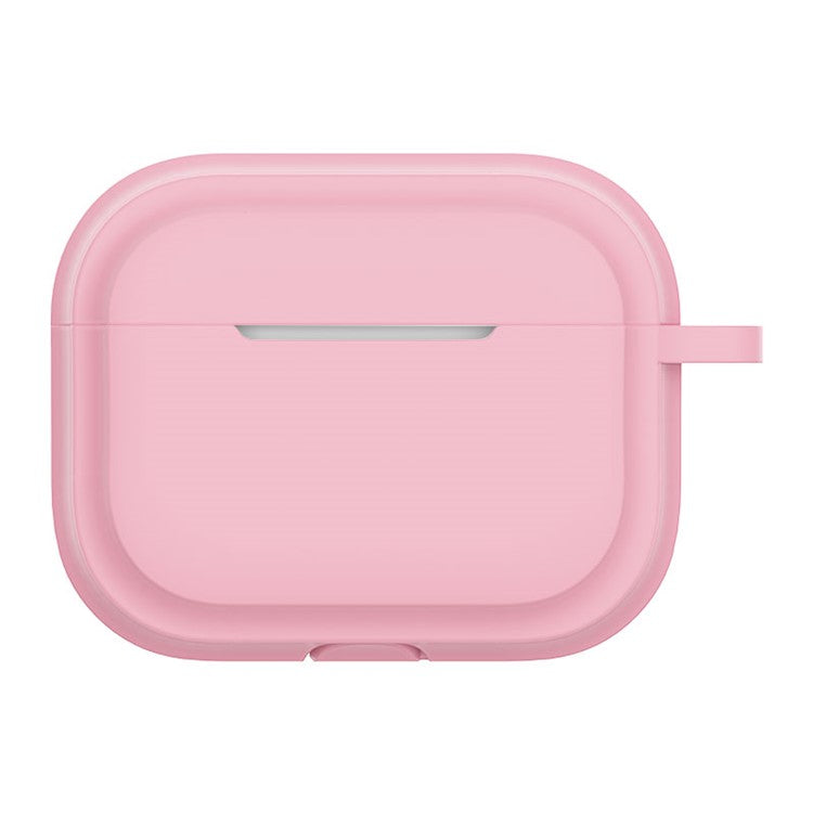 For AirPods Pro 2 Soft Silicone Skin Cover Full Protection Earphones Portable Carrying Case with Keychain Hook - Pink