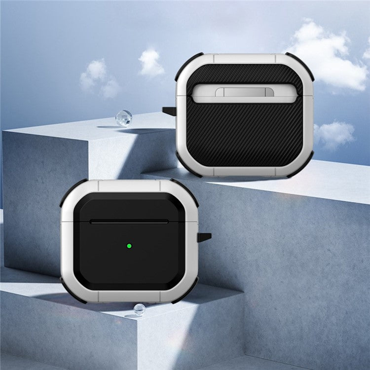 For AirPods Pro 2 Carbon Charging Case Cover Bluetooth Earbuds Protector Shockproof Cover Dual Color TPU+PC Case with Buckle - White