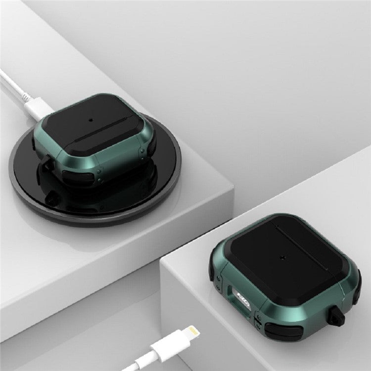 For AirPods Pro 2 Carbon Charging Case Cover Bluetooth Earbuds Protector Shockproof Cover Dual Color TPU+PC Case with Buckle - White