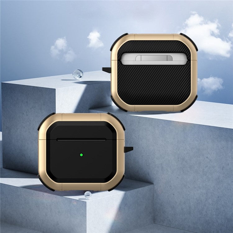 For AirPods Pro 2 Carbon Charging Case Cover Bluetooth Earbuds Protector Shockproof Cover Dual Color TPU+PC Case with Buckle - Gold