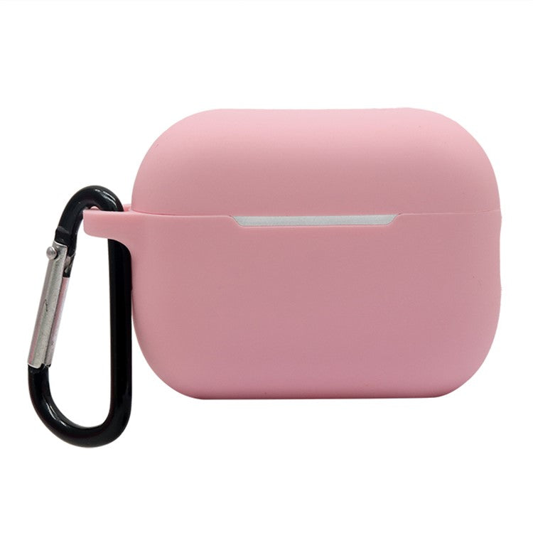 For AirPods Pro 2 Soft Silicone Protective Cover Dust-Proof Ear Bud Earphone Case with Anti-Lost Buckle - Pink