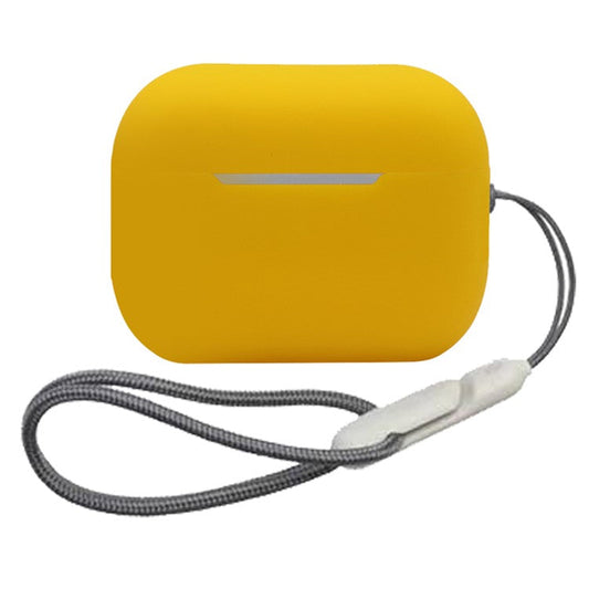 For AirPods Pro 2 Soft Silicone Case Full Protection Anti-Dust Earphone Cover with Anti-Lost Lanyard - Yellow