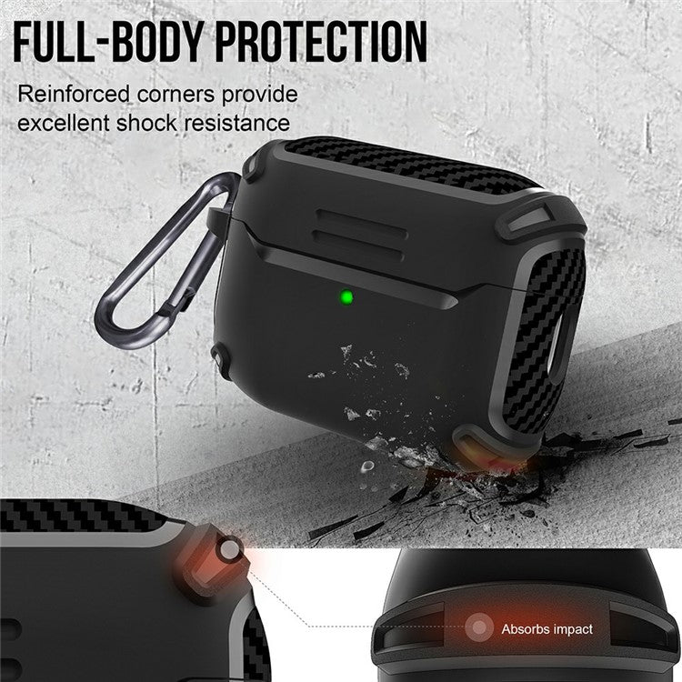 For AirPods Pro 2 Bluetooth Earphone TPU Protective Case Carbon Fiber Texture Anti-drop Cover - Black