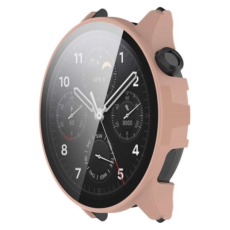 Anti-Scratch Hard PC Case for Xiaomi Watch S1 Pro Smart Watch Protective Case with Tempered Glass Screen Protector - Pink