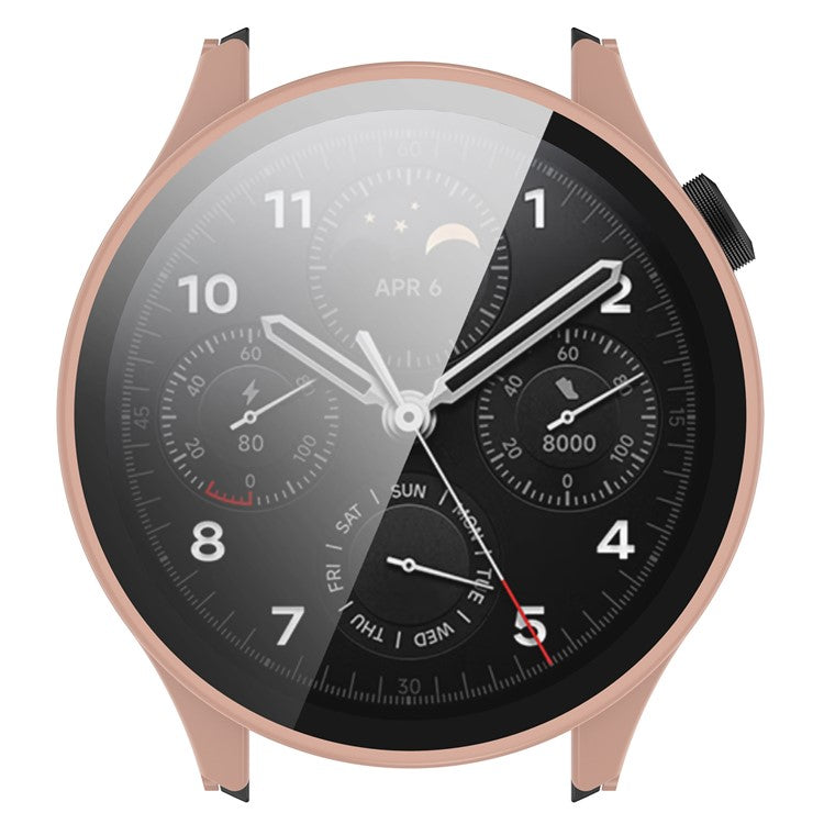 Anti-Scratch Hard PC Case for Xiaomi Watch S1 Pro Smart Watch Protective Case with Tempered Glass Screen Protector - Pink