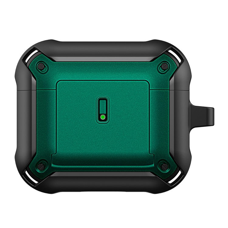 For Apple AirPods 3 Charging Case Cover Drop Proof Dual Color Protective Cover Slide Open TPU+PC Case - Black  /  Green
