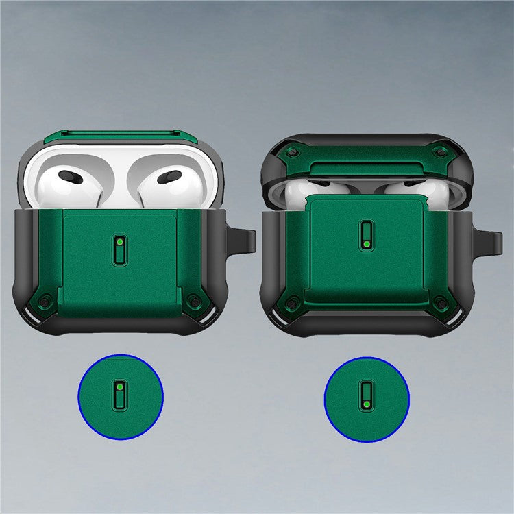 For Apple AirPods 3 Charging Case Cover Drop Proof Dual Color Protective Cover Slide Open TPU+PC Case - Black  /  Green