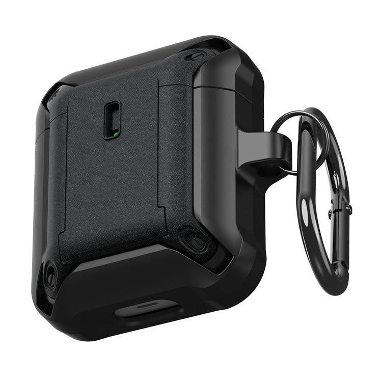 For Apple AirPods with Charging Case (2016)  /  (2019)  /  AirPods with Wireless Charging Case (2019) Dual Color Protective Cover Slide Open TPU+PC Case - Black