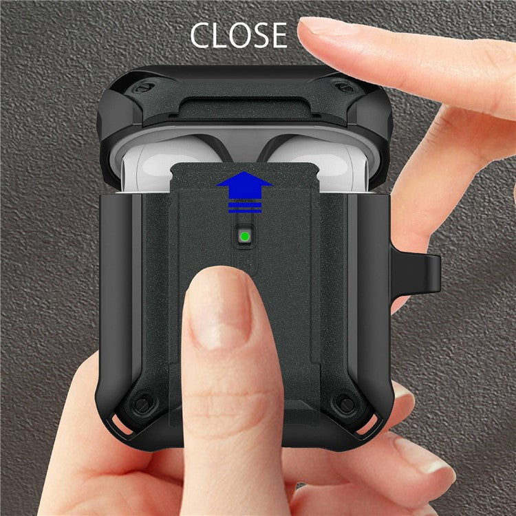 For Apple AirPods with Charging Case (2016)  /  (2019)  /  AirPods with Wireless Charging Case (2019) Dual Color Protective Cover Slide Open TPU+PC Case - Black / Grey