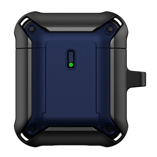 For Apple AirPods with Charging Case (2016)  /  (2019)  /  AirPods with Wireless Charging Case (2019) Dual Color Protective Cover Slide Open TPU+PC Case - Black / Blue